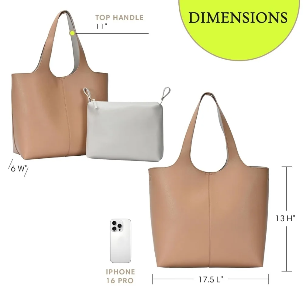 🆕Madison West Elle Tote | Vegan Leather Tote Bags w Double Handles & Scoop Neck - Picture 2 of 6